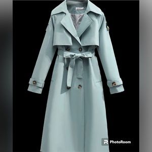 Trench Coat Size medium Women Long blue Jacket Belted New other sizes